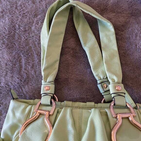 B Makowsky Soft Leather Shoulder Bag Green Chunky Gold Hardware NWT - Picture 16 of 16